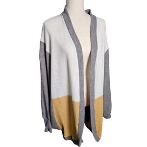 Youth in Revolt Waffle Knit, Color Block, Casual Cardigan Grey, Yellow, White